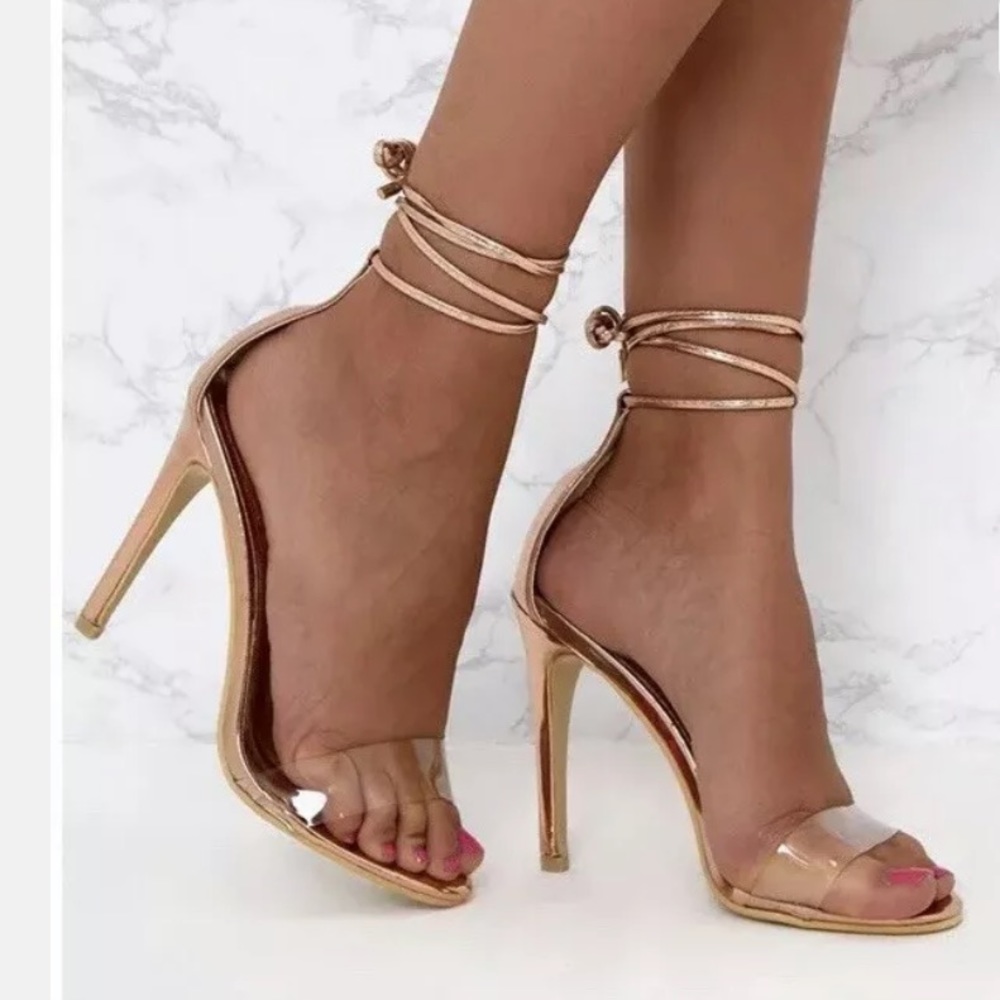 Pretty little thins clear Rose Gold Strappy Heel 6